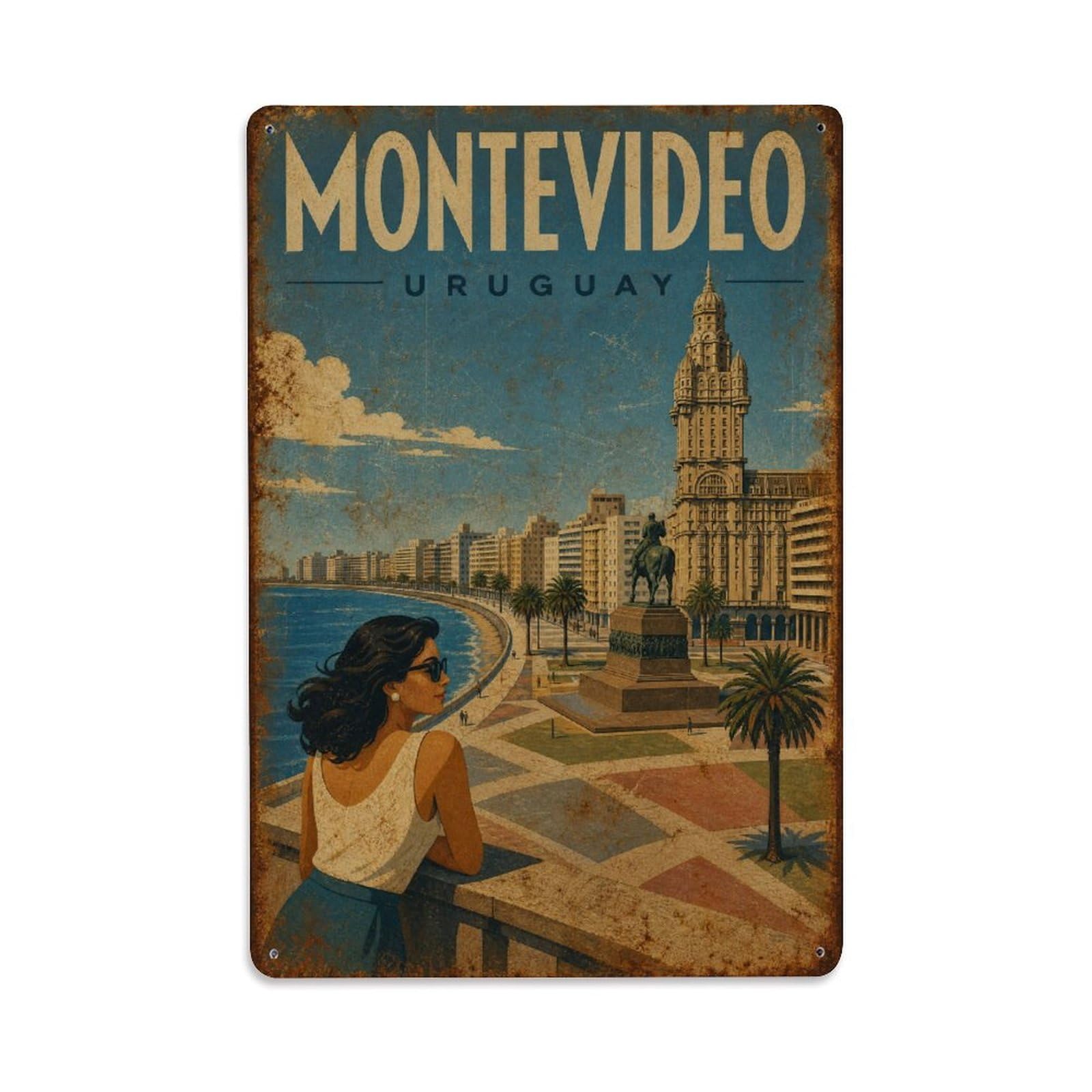 Travel Vintage Uruguay Montevideo Metal Tin Sign