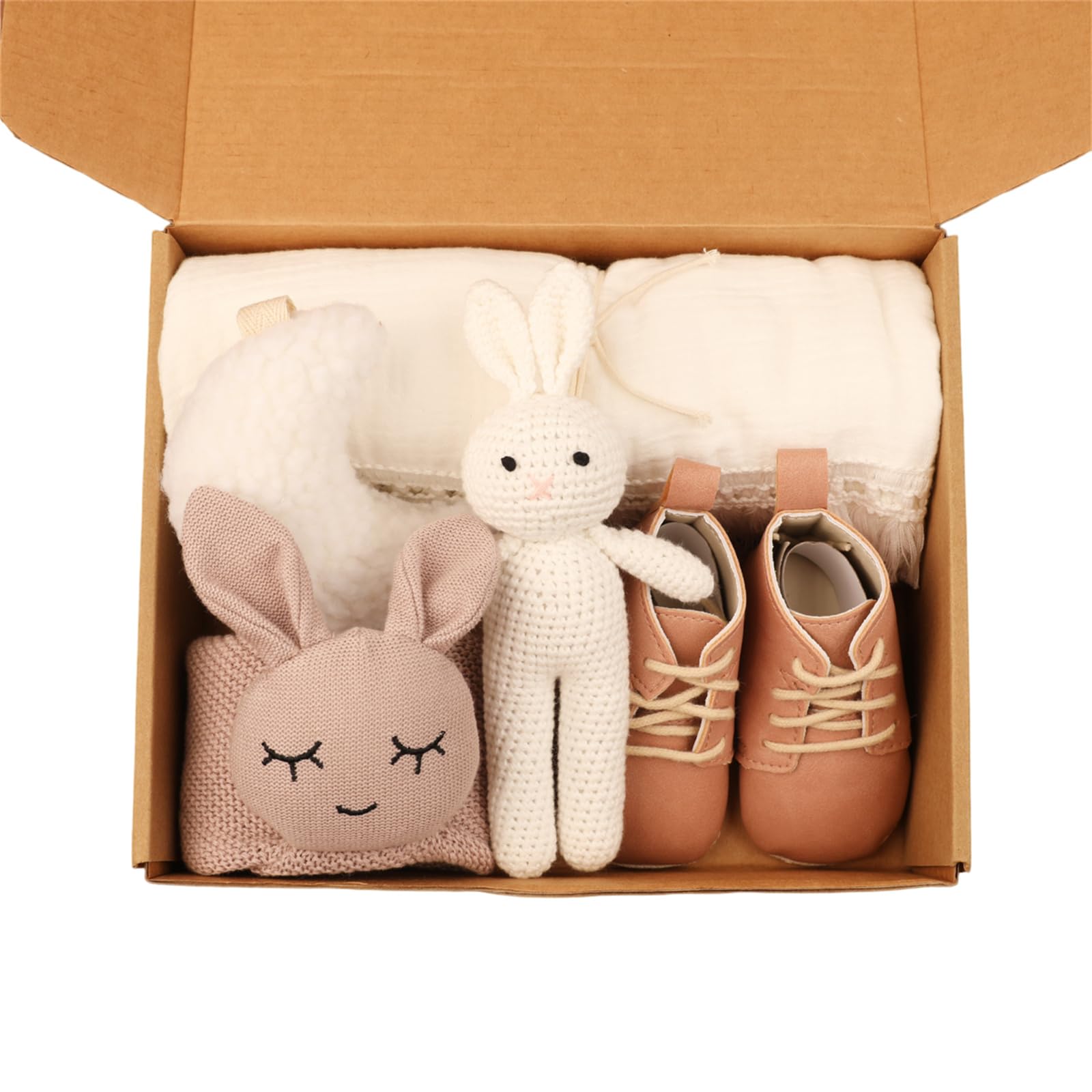 1 Set für Neugeborene, kuschelige Baumwolldecke und Essentials, einschließlich gestrickter Overalls/Geschenke für die Dusche mit Mondanhänger