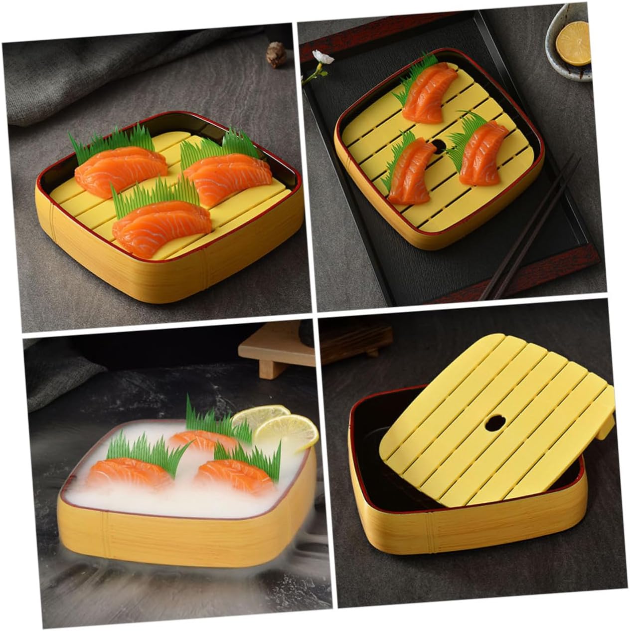 Beavorty Sushi Serving Tray 8-inch round Style Salmon Sushi Plate Food-grade Plastic Japanese Sashimi Dish for Home Kitchen Dining
