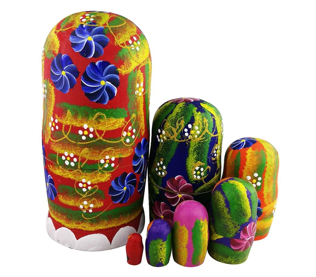 Winterworm® Russische Matroschka-Puppe aus Holz, rote Blumen und Beeren, 7 Stück