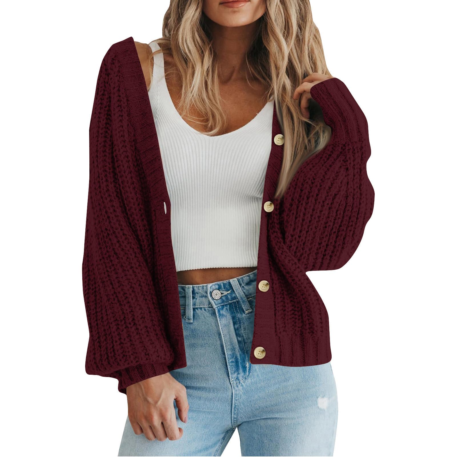 Women Chunky Knit Cardigan Sweaters Open Front Button Down Long Sleeve Sweater Coat Jacket Outwear Fall Outfits