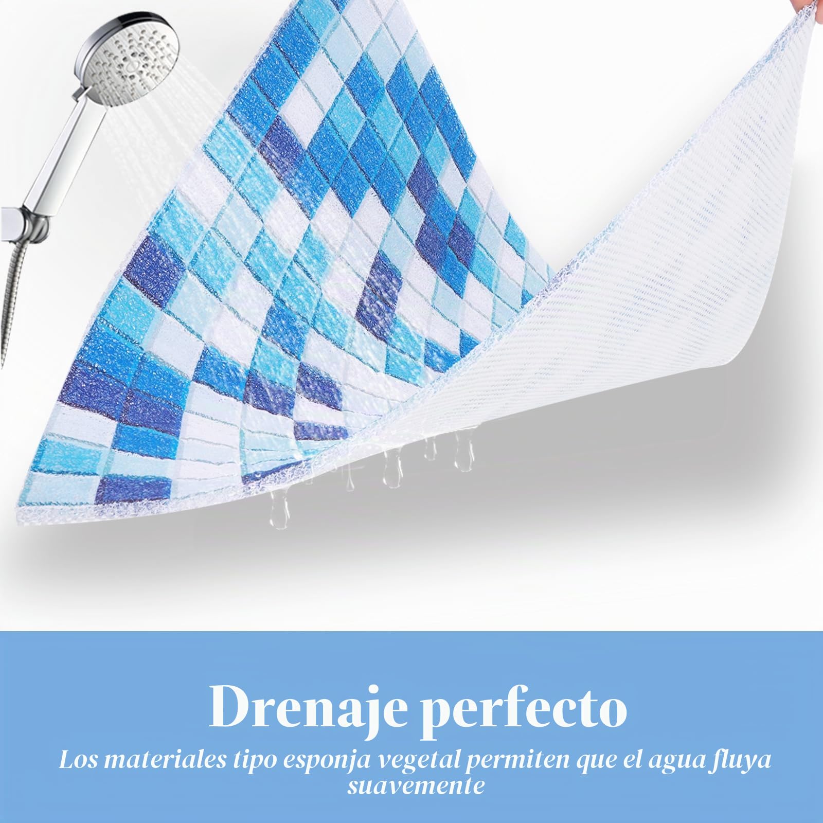 Alfombra de Ducha Antideslizante 60x60cm, Alfombra de Bañera Antideslizante con Drenaje, Suave Loofah Anti Moho PVC, Alfombrilla de Baño para Cabina de Ducha Baño, Secado Rápido