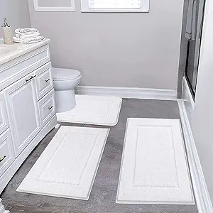 Pauwer Bathroom Rug Set - 3 Piece Shower Mats with U-Shaped Contour Toilet Mat, Absorbent Microfiber Plush Bath Mats, Non Slip, Machine Washable Shaggy Floor Mats