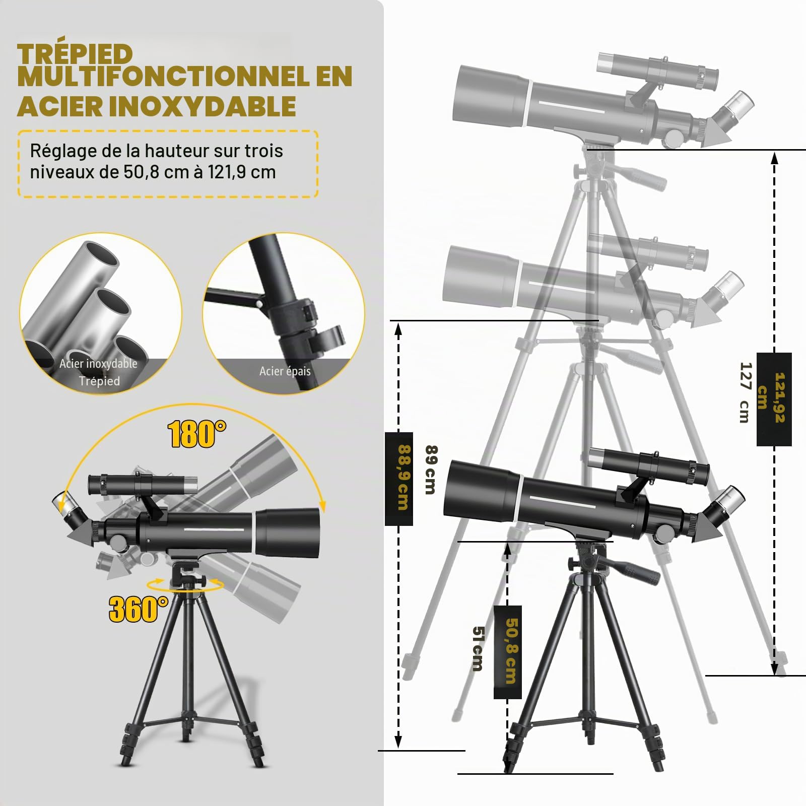 Télescope Astronomique Adulte Enfant, 500/70mm, 200x Lunette Astronomique Réfracteur avec Adaptateur de Téléphone Trépied et Filtre Lune et Chercheur pour Débutants Enfants et Amateurs pour Observer