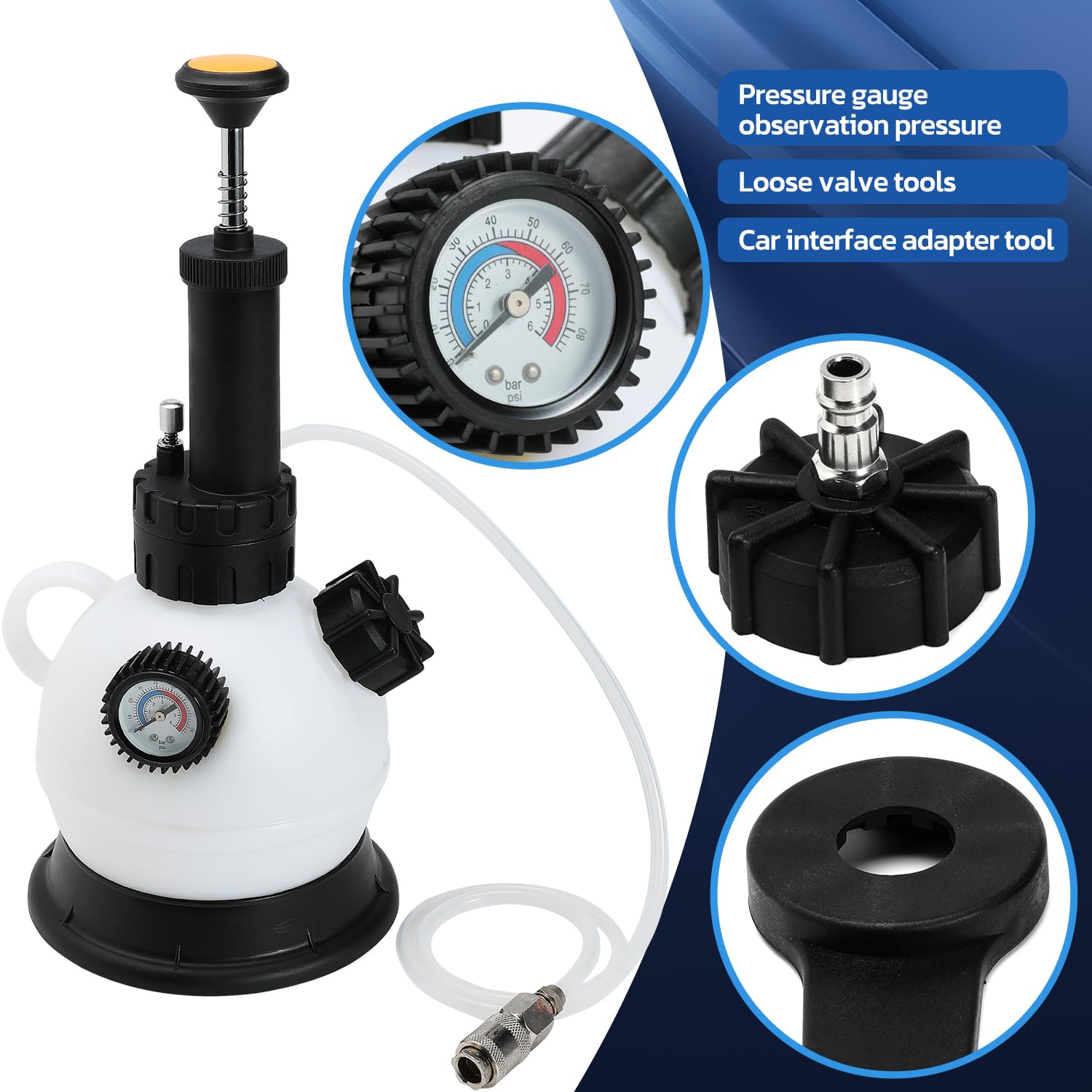 Nayciiy 2L Brake Fluid Pressure Bleeder with 1L Waste Oil Bottle Large Capacity Manual Brake Bleeder Fluid Pump Brake Pressure Bleeder with Hand Pump with Hose and European Adapter