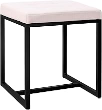 CLP Barci Stool I Modern Seats | Upholstered Stool Iron Frame Powder Coated Black, Colour: Cream, Material: Fabric