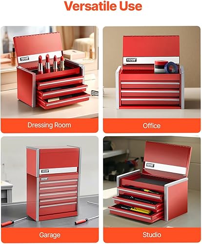 Miniatura 5 de VEVOR Caja de herramientas de metal, 8.6 pulgadas, caja de herramientas de metal portátil con 3 cajones, pequeña caja de herramientas con forros de