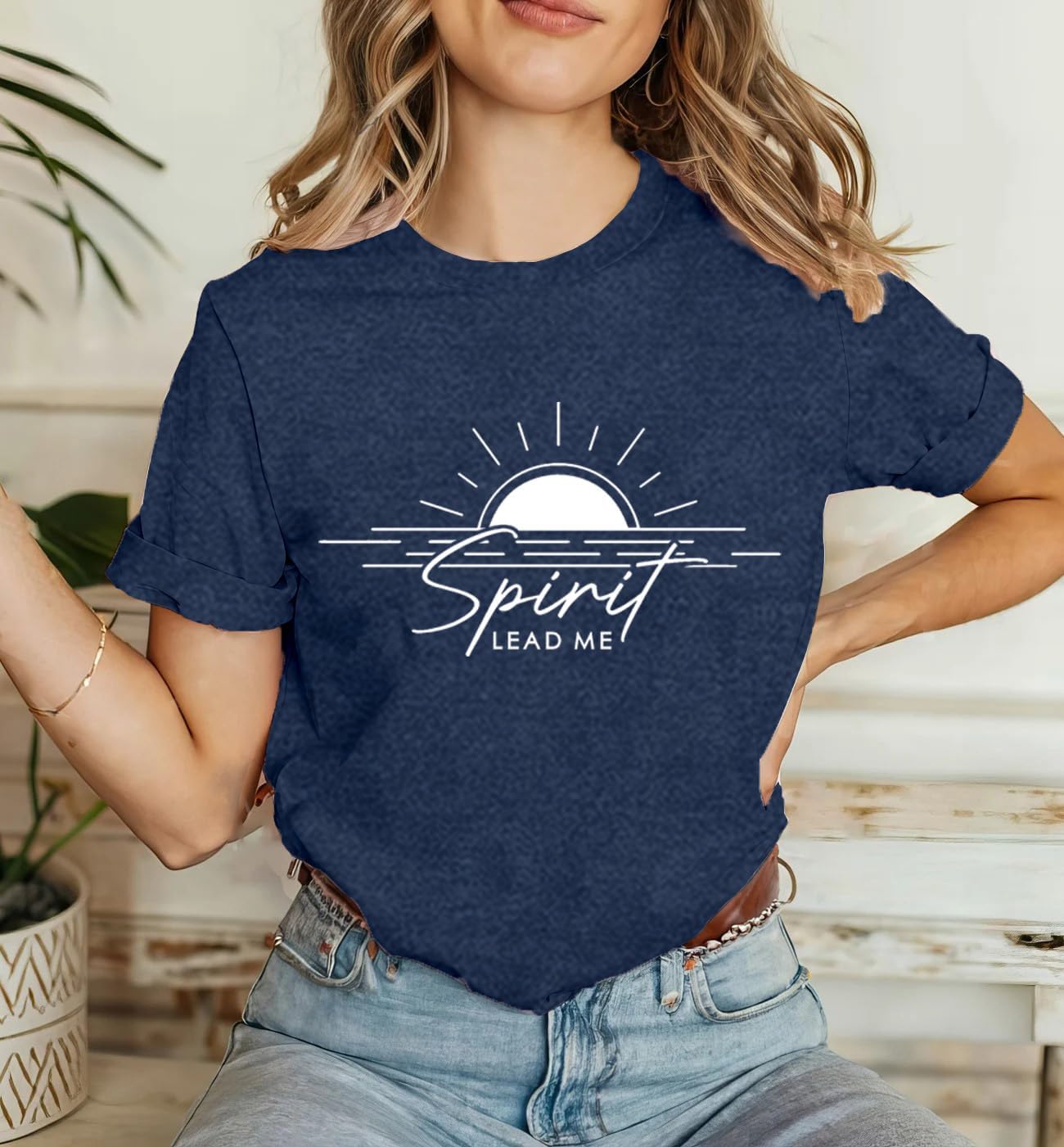 Christian Shirts for Women Bible Verse Blessed T-Shirt Spirit Lead Me Faith Tee Tops - Image 3