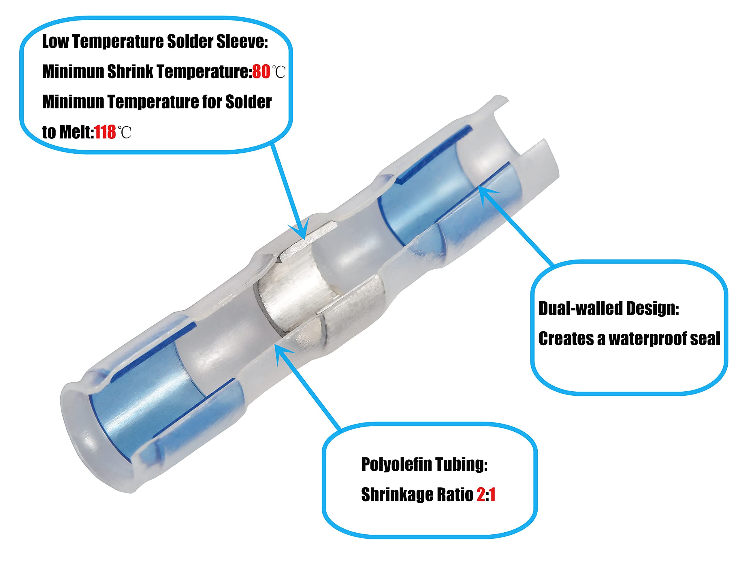 Conectores termorretráctiles Conectores de alambre de sellado de soldadura de grado marino Kit de conectores de alambre eléctrico Empalme a tope aislado impermeable (W280PCS)