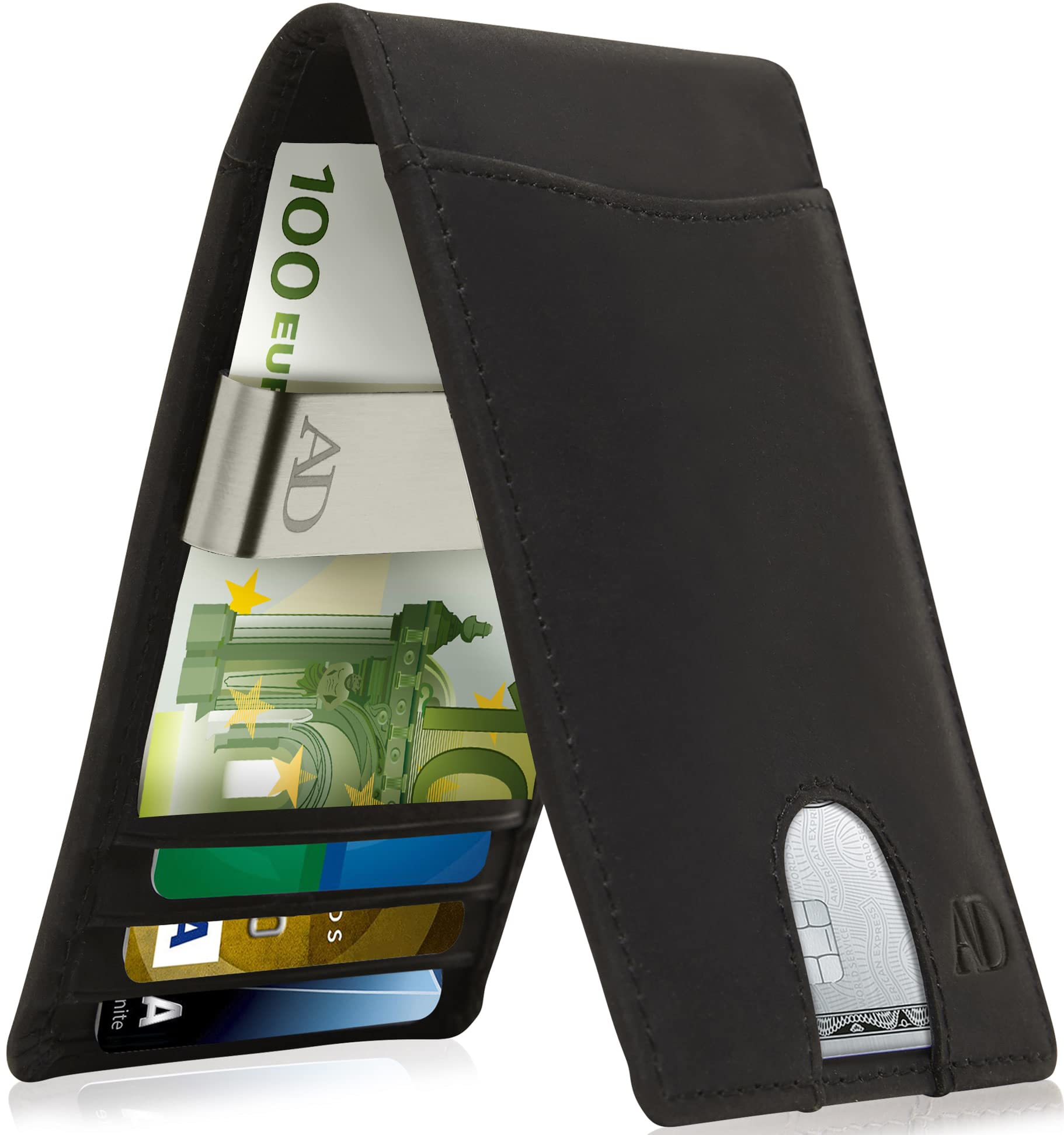 Access Denied Real Leather Wallets for Men - Money Clip Bifold Wallet RFID Front Pocket Thin Minimalist Mens Wallet Credit Card Holder