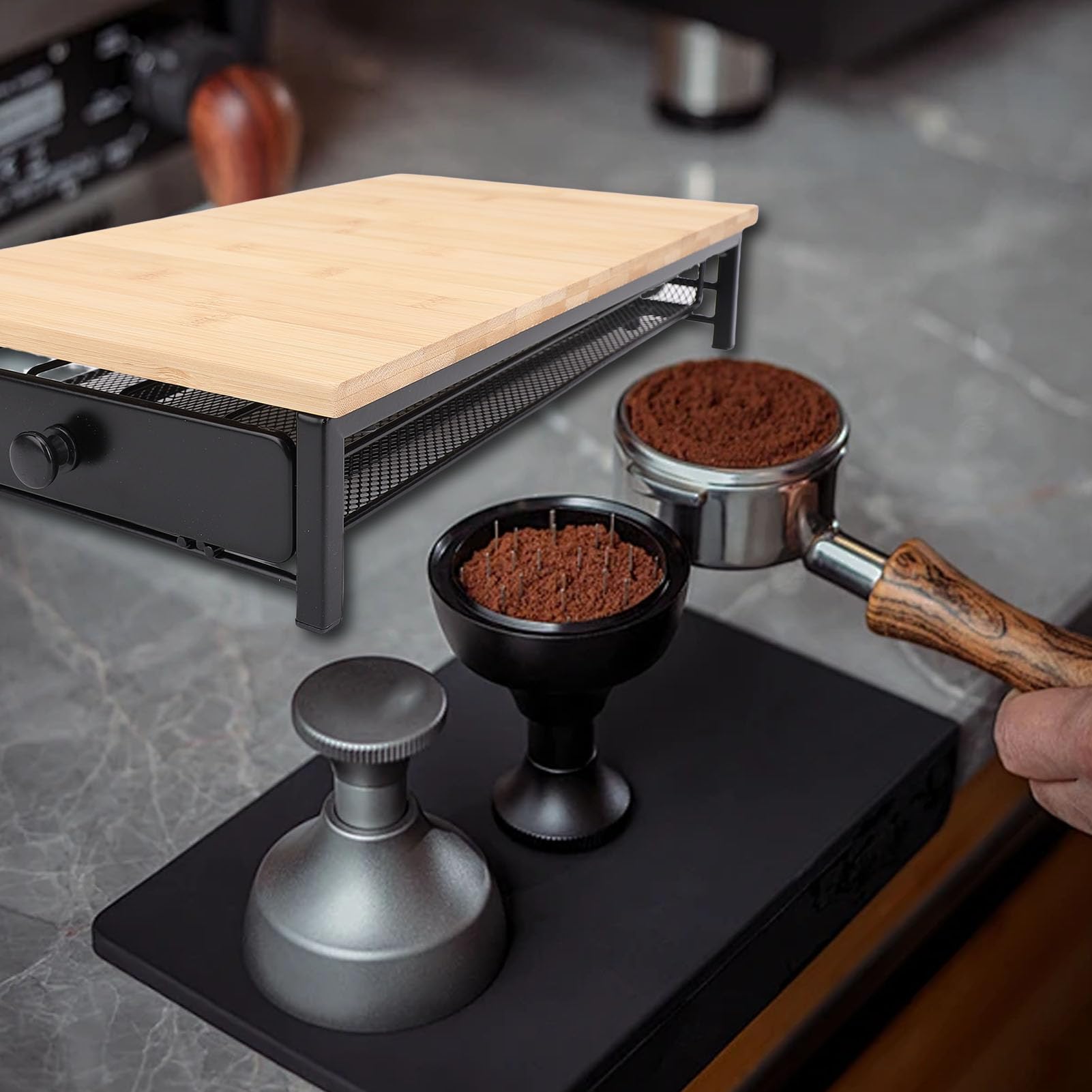 Fockety Cassetto per cialde di caffè da banco, 40 capacità di stoccaggio di capsule compatte scorrevole e salvaspazio in legno, organizzatore da banco di capsule per la casa
