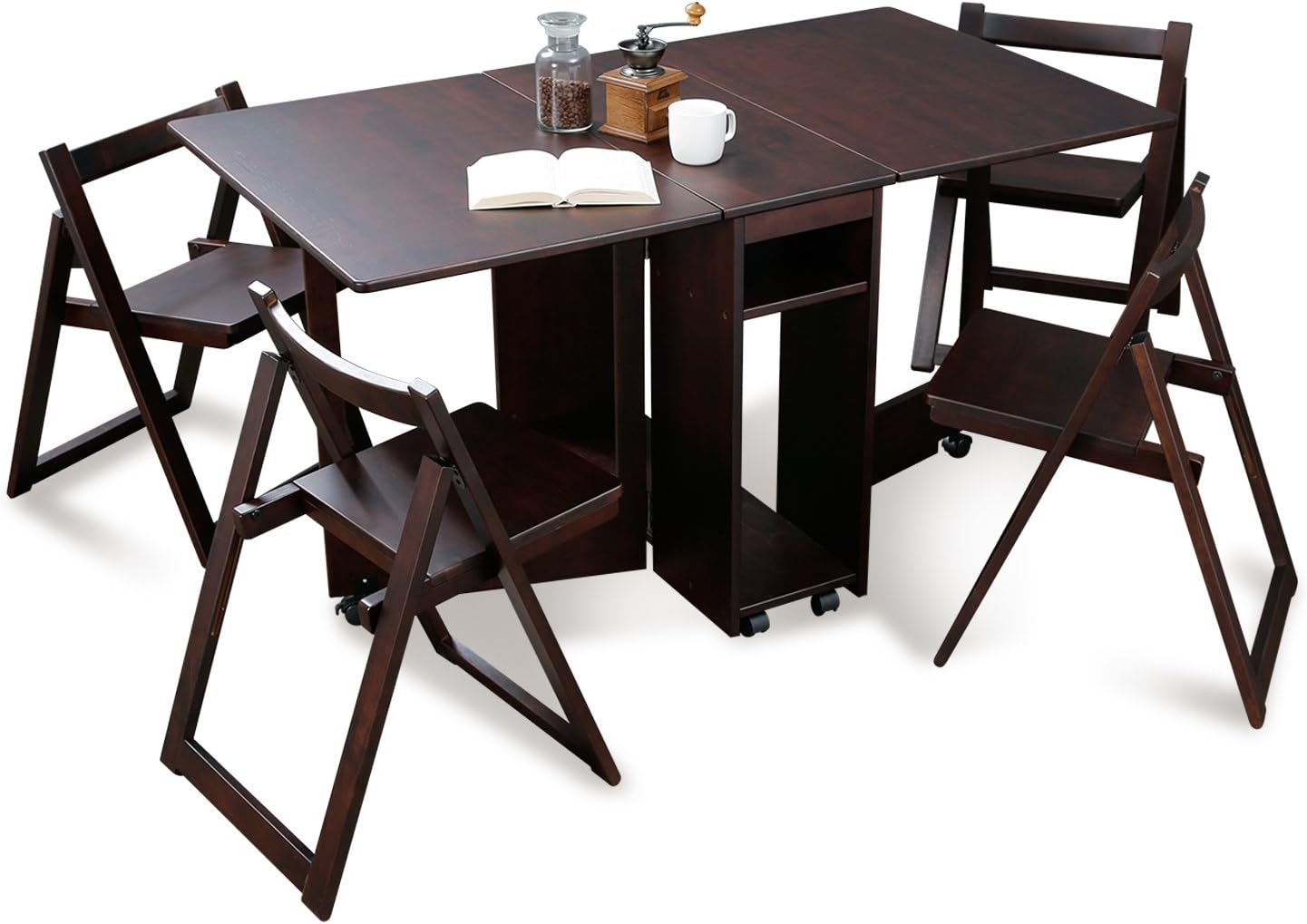LOWYA 4-Seater Dining Set, Dining Table, Foldable Table, Brown