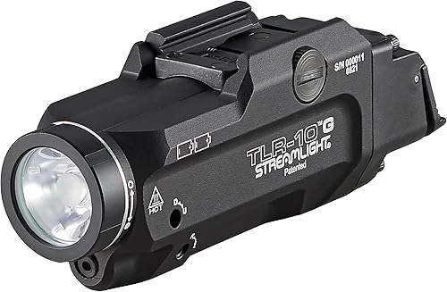 Streamlight 69473 TLR 10 G Flex - Incluye interruptor alto (montado), interruptor bajo, dos baterías de litio CR123A y kit de llaves, color negro