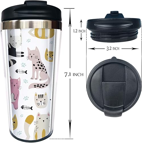 Miniatura 3 de NVJUI JUFOPL Cute Cats - Taza de café de acero inoxidable con tapa abatible de 14 onzas, divertida taza de café para viajes, oficina en casa
