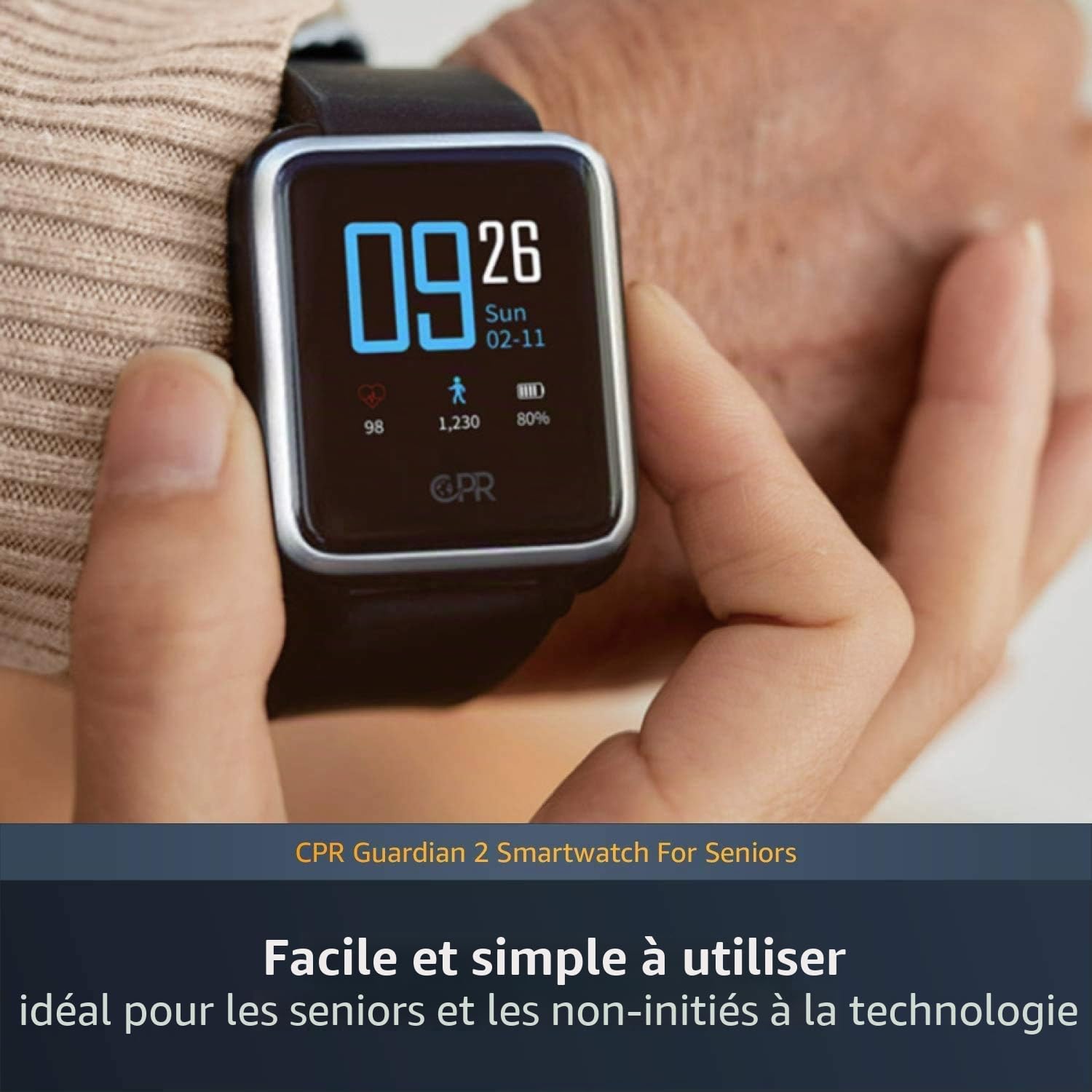 CPR Guardian II - Montre connectée pour Seniors Téléassistance - « Protégez Vos Proches âgés Tout en préservant Leur indépendance »…, Noire