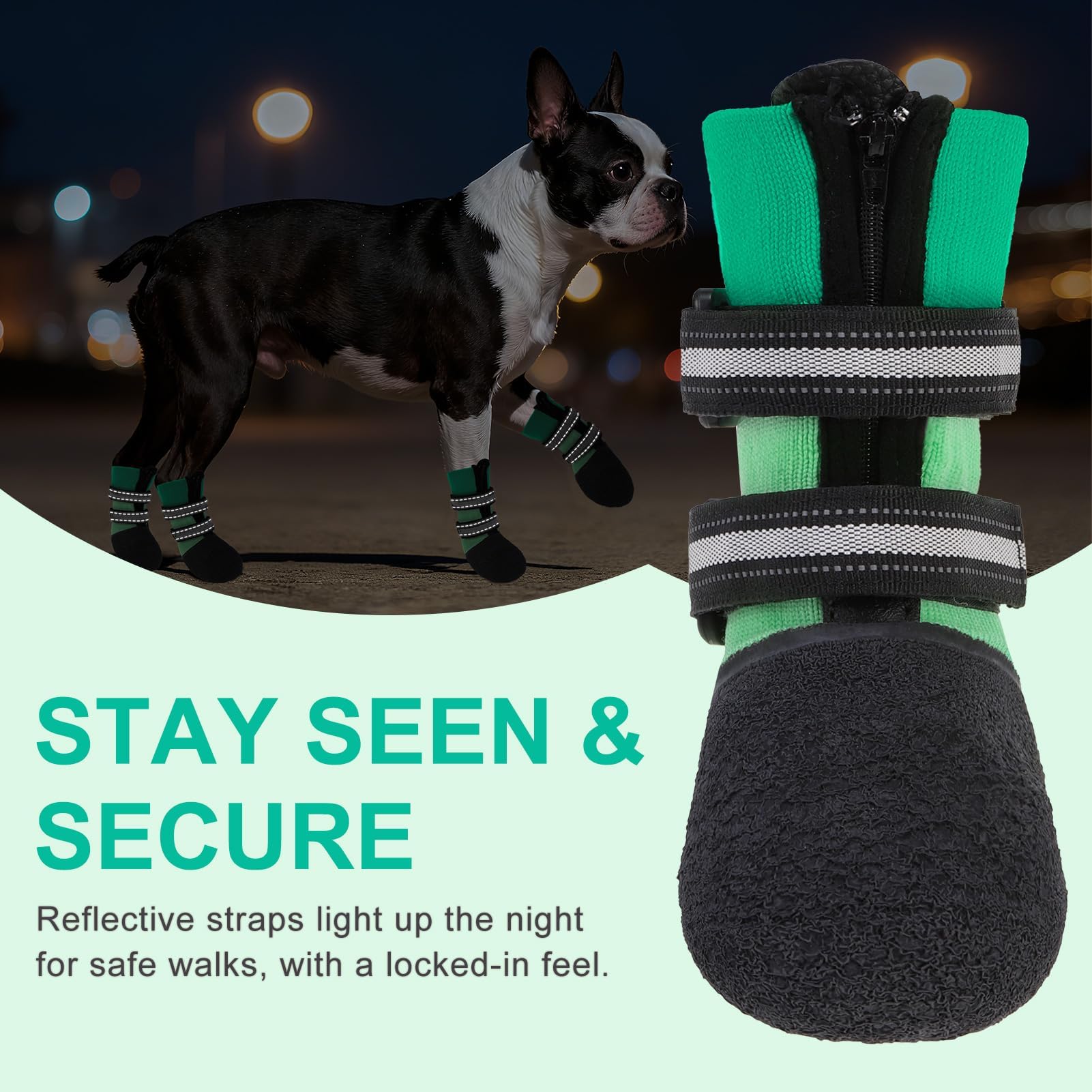 BEAUTYZOO Chaussures imperméables pour chien par temps froid, chaussettes antidérapantes et protections de pattes, fermeture éclair pour éviter le léchage, intérieur et extérieur réfléchissant pour