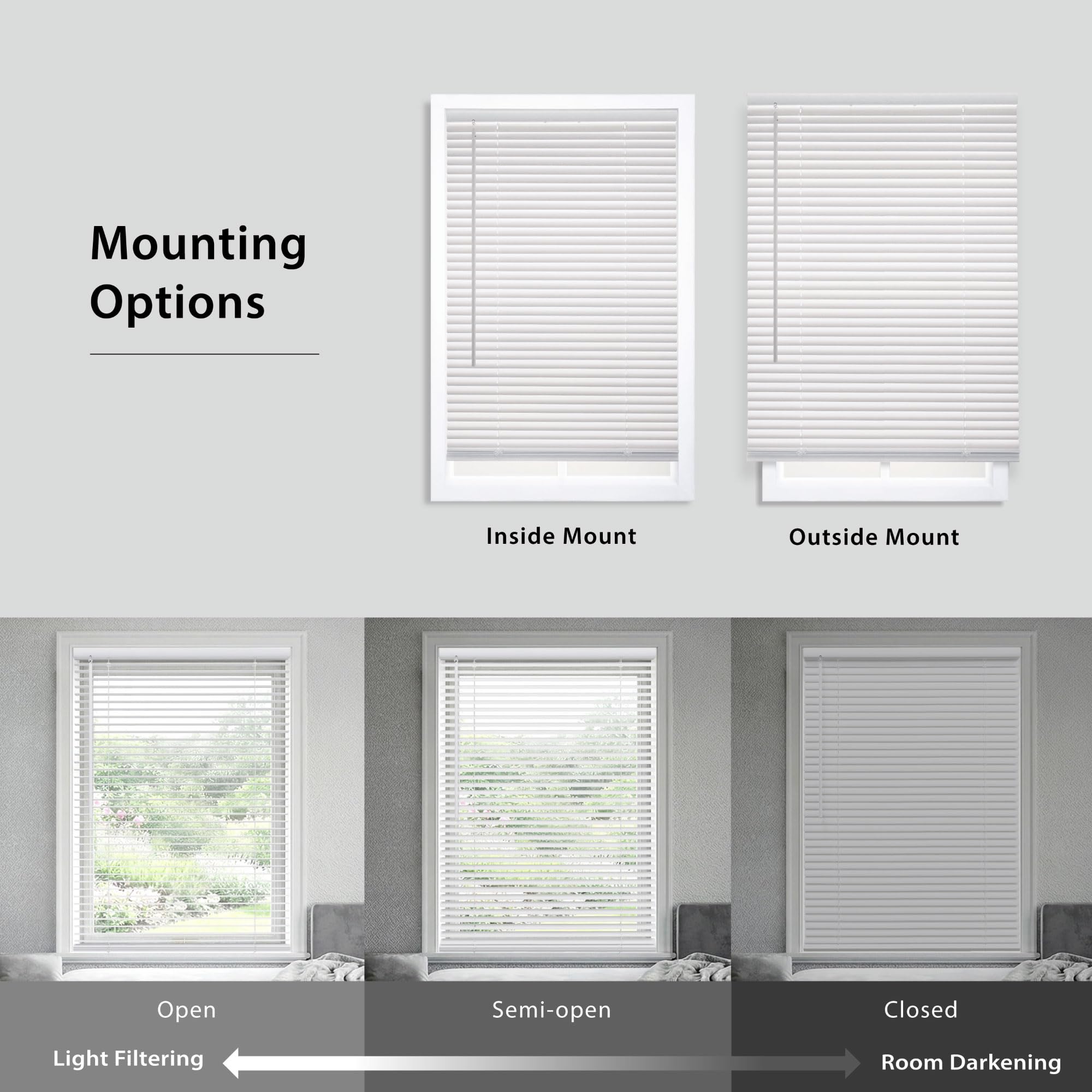 DEZ FURNISHINGS Premium Cordless 1" Room Darkening Vinyl Mini Blinds, 26" W x 48" H, White - 5
