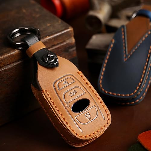 Miniatura 7 de OLLEN Funda para llavero de cuero genuino sin tornillos, apta para Subaru Forester Outback BRZ WRX STI Legacy Ascent CrossTrek Impreza, etc.,