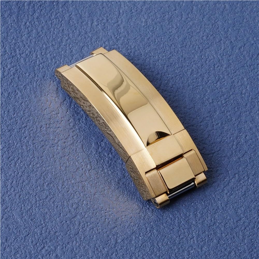 Fermoir Coulissant en Acier Inoxydable 9 mm x 9 mm avec Boucle de Montre – Finition polie brossée for Bracelets de Montre Seiko 5 et Rolex(All Gold)