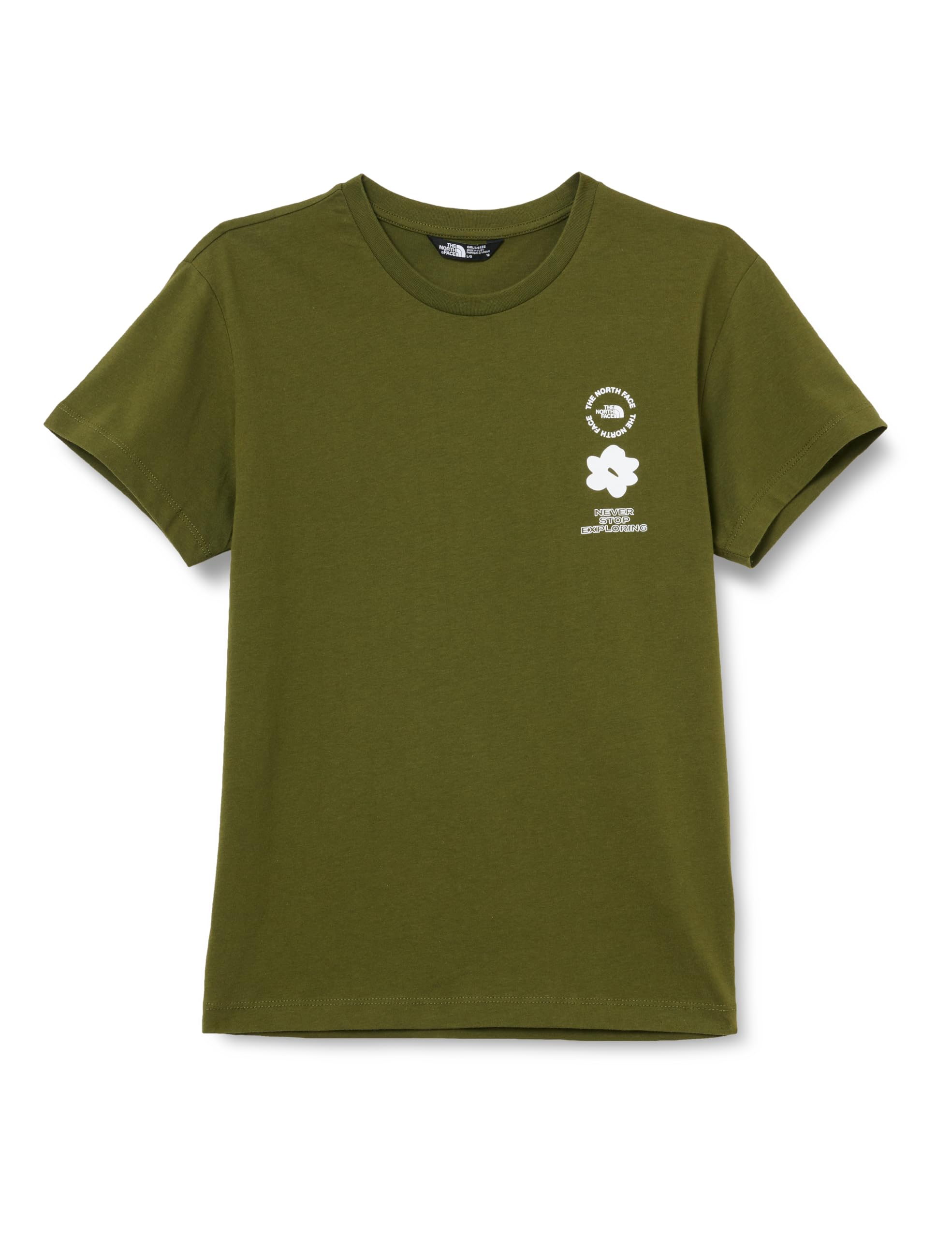The North Face Girl's Flower Graphic Relaxed S/S T-Shirt, Forest Olive, 176