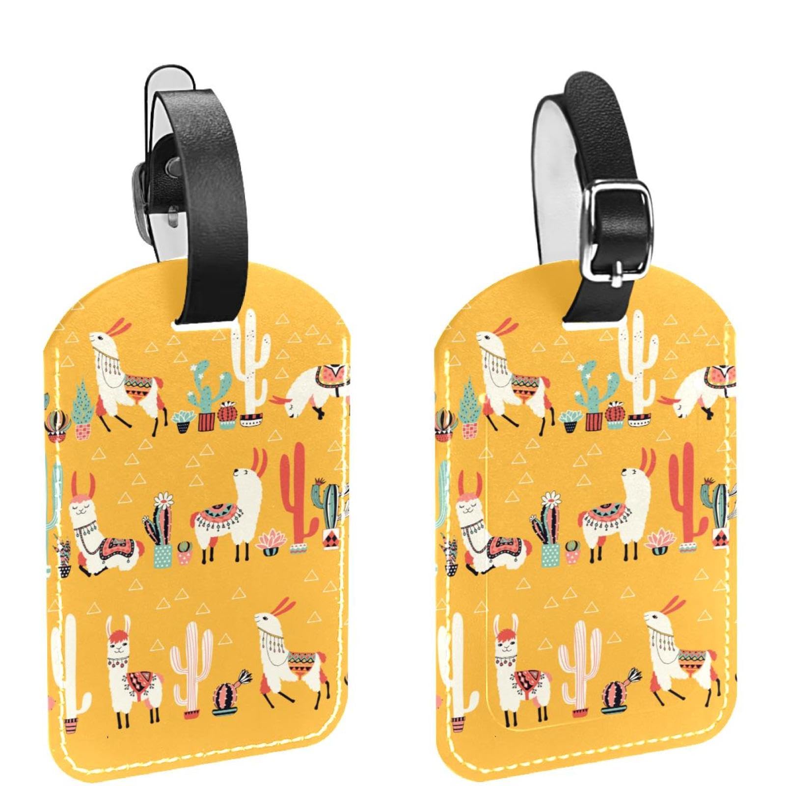 Etichette per bagagli per valigie, con lama alpaca, cactus, nero
