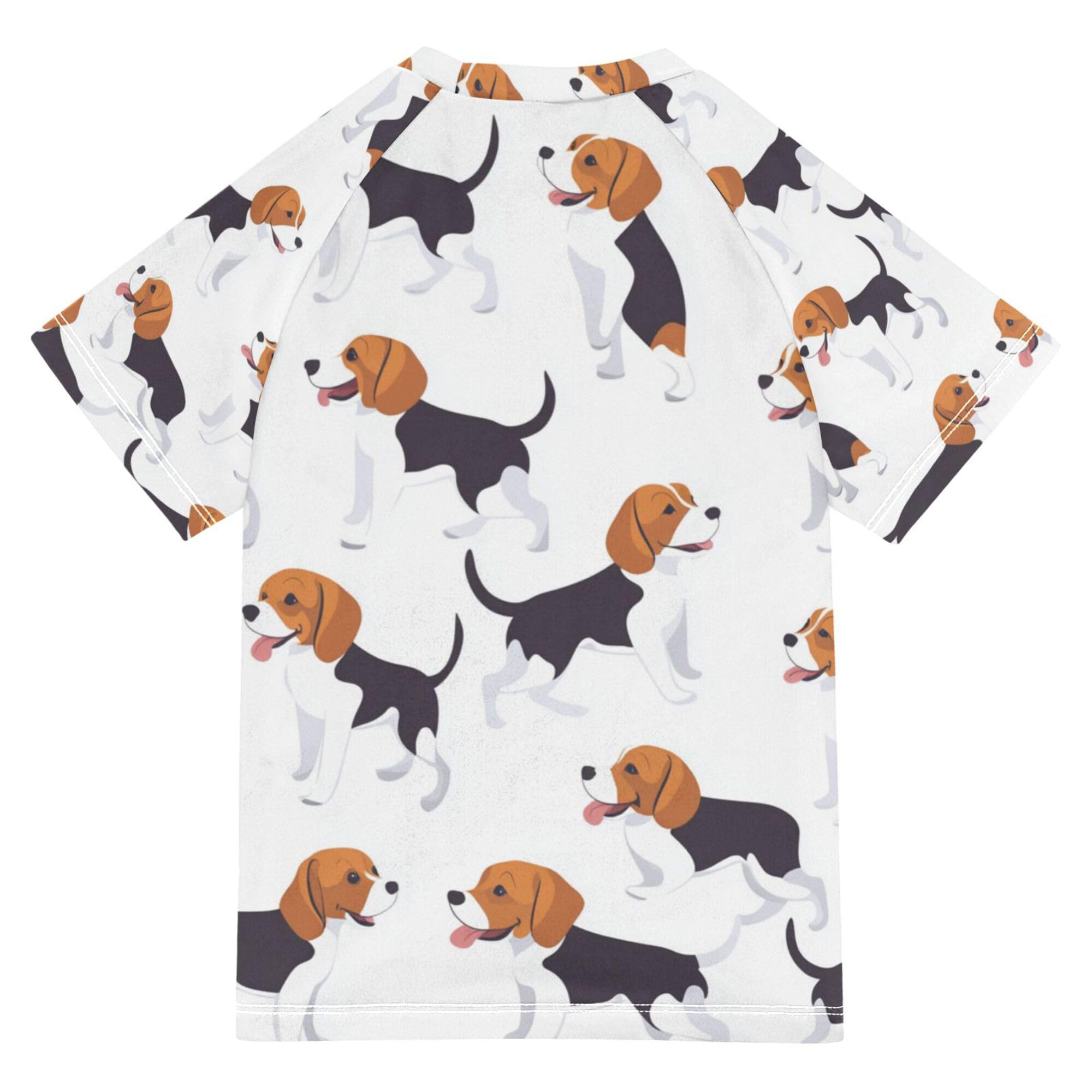 Glaphy Beagle Dogs Cute Boys Rash Guard Swim Shirt Short Sleeve Swimwear UPF 50+ Quick Dry Rashguard Shirts Multicoloured