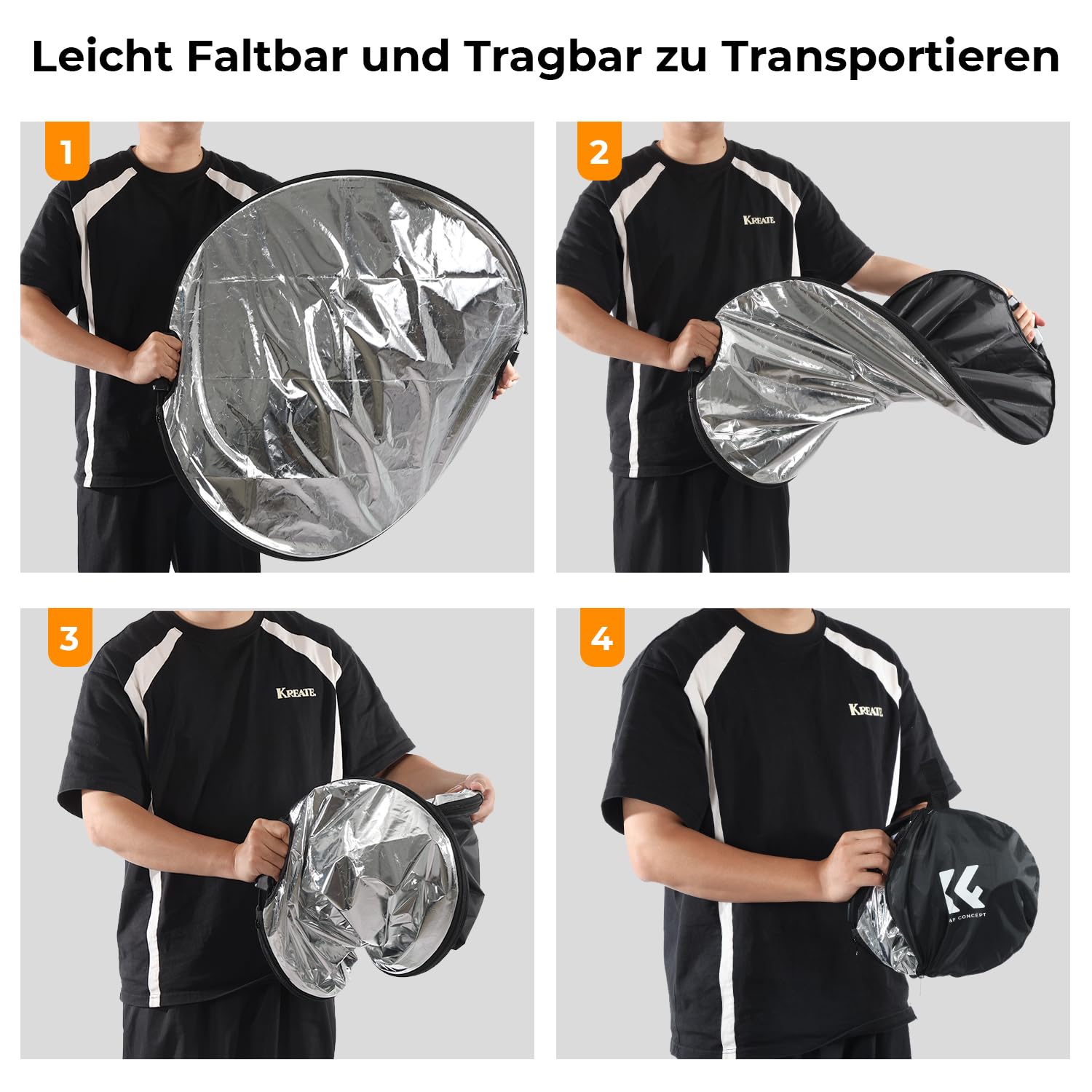 K&F CONCEPT 5in1 Faltbar Reflektor Fotografie mit Tasche&Handgriff 110CM | Durchscheinend, Silber, Gold, Weiß &Schwarz Runde Reflektoren für Fotografie,Außenbeleuchtung,Stillleben & Porträts aufnehmen