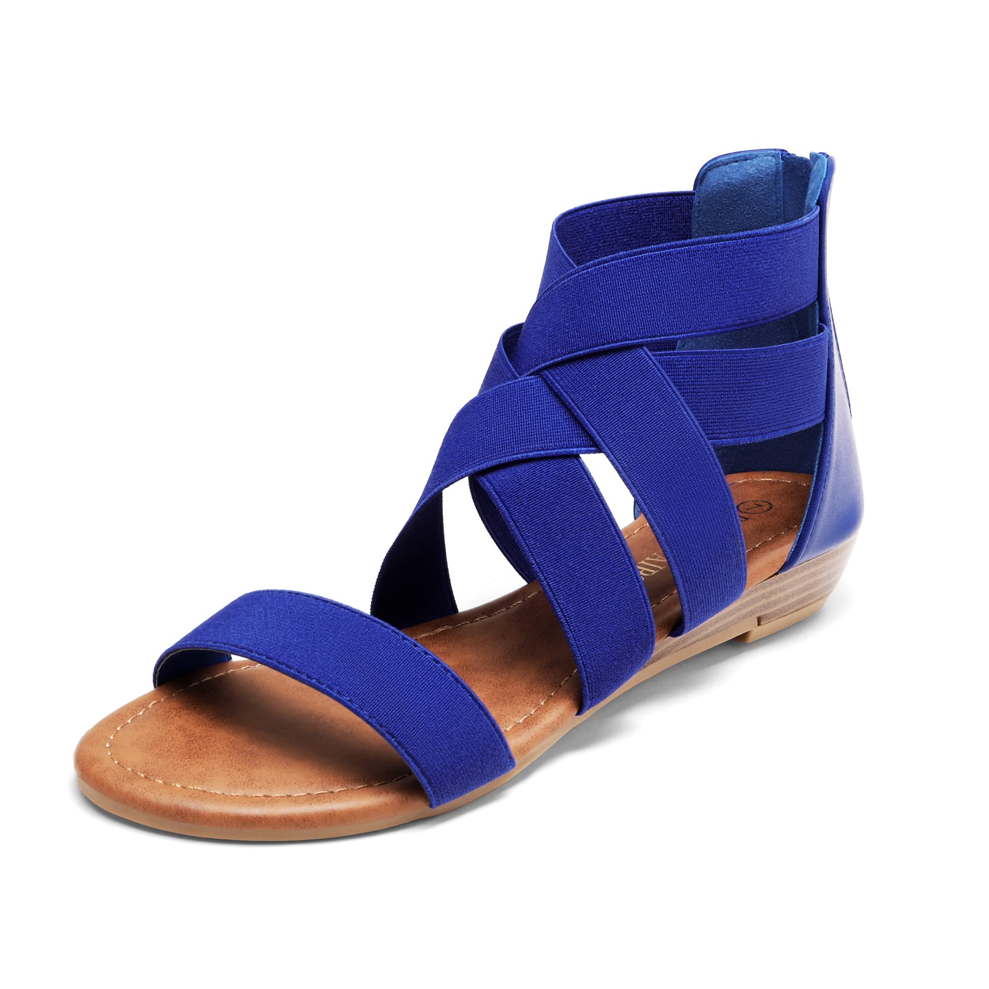 DREAM PAIRSWomen's Elastic Ankle Strap Low Wedges Sandals,Size 5,ROYAL/BLUE,ELASTICA8