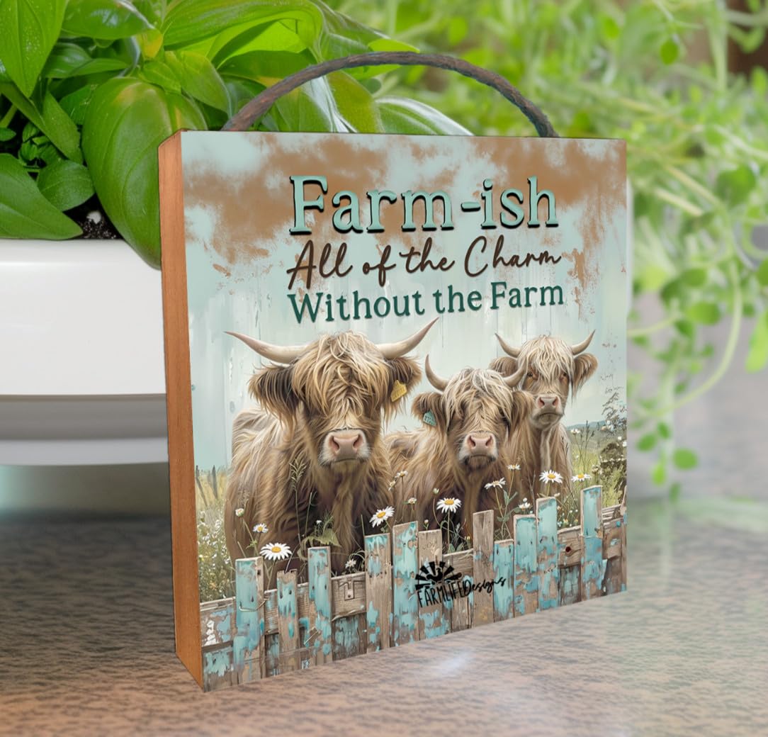 Highland Cow Sign Farmish Farm farmhouse fluffy shelf sitter hanging decor home decor
