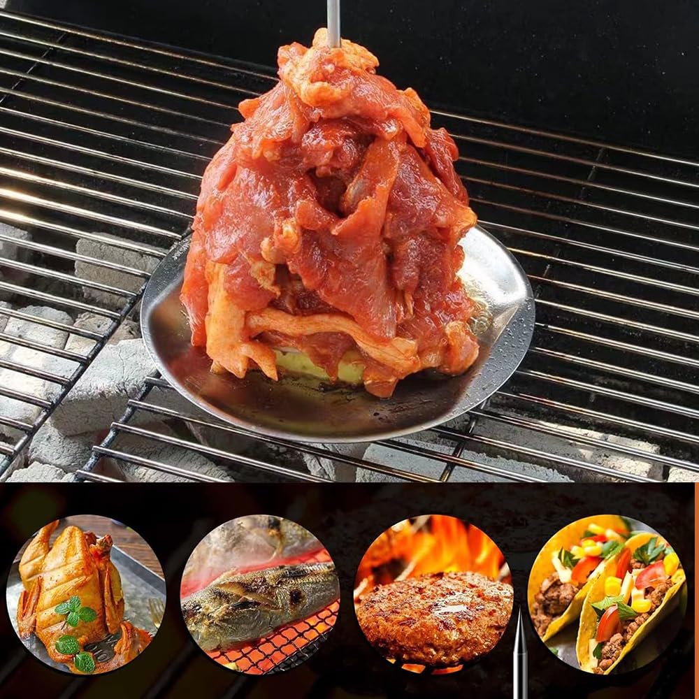 Pionowy stojak na szpikulce do mięsa z 3 wymiennymi kolcami, brazylijski stojak na kebaby do grillowania z tacą ociekową na całe kurczaki, ryby, kiełbasy, stek - zawiera czerwone i czarne szczotki
