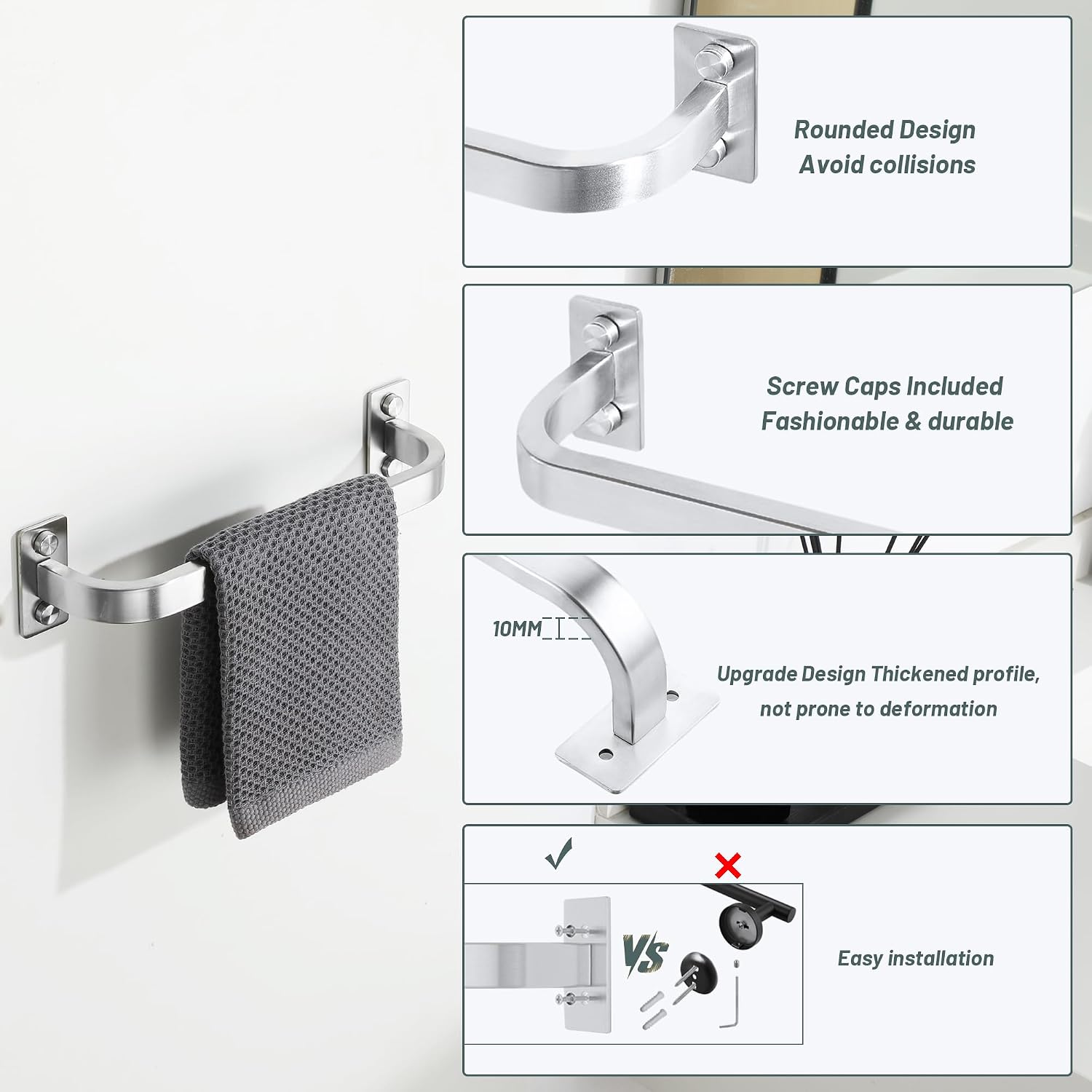Mooche Bathroom Towel Bar, 10 inch Towel Racks, Brushed image 5