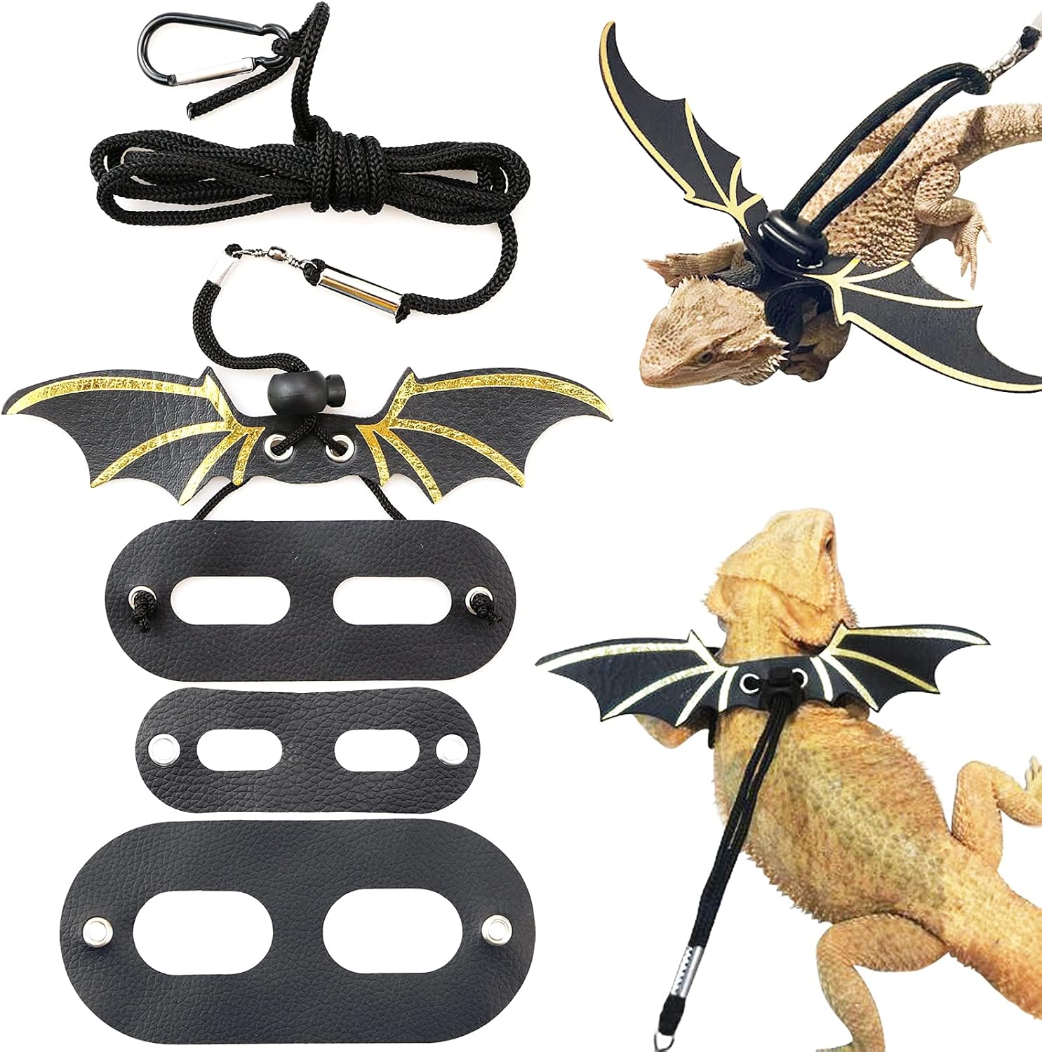 Fansunta Bearded Dragon Lizard Leash Harness - 3 Size Pack Dinosaur Wing Lizard Harness Leash for Bearded Dragon Lizard Reptiles