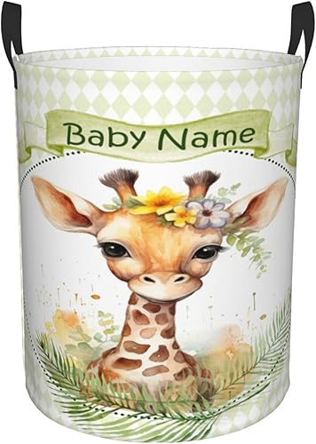 Cesta de lavandería personalizada con nombre, impermeable, jirafa, para guardería, para bebé, niña, niño, cestas de almacenamiento plegables para