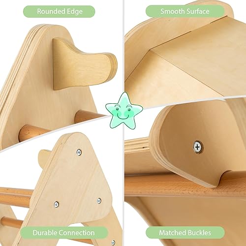 Miniatura 4 de OLAKIDS Pikler - Juego de triángulos 2 en 1, juguetes de escalada para niños pequeños, plegable de madera Montessori Baby Jungle Gym con rampa de