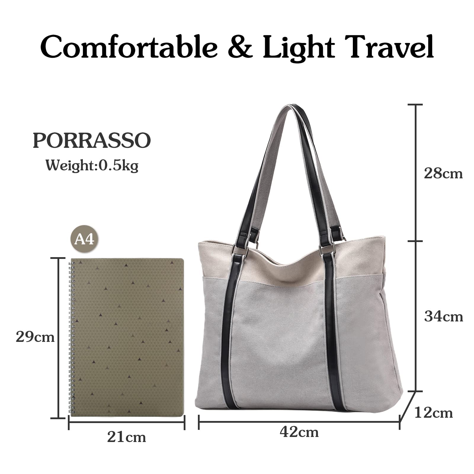 Mujer Bolsa de Hombro Grande Bolso Tote Casual Bolsos de Mano de Lona Señora Bolso Shopper para Escuela Trabajo Viaje Compras