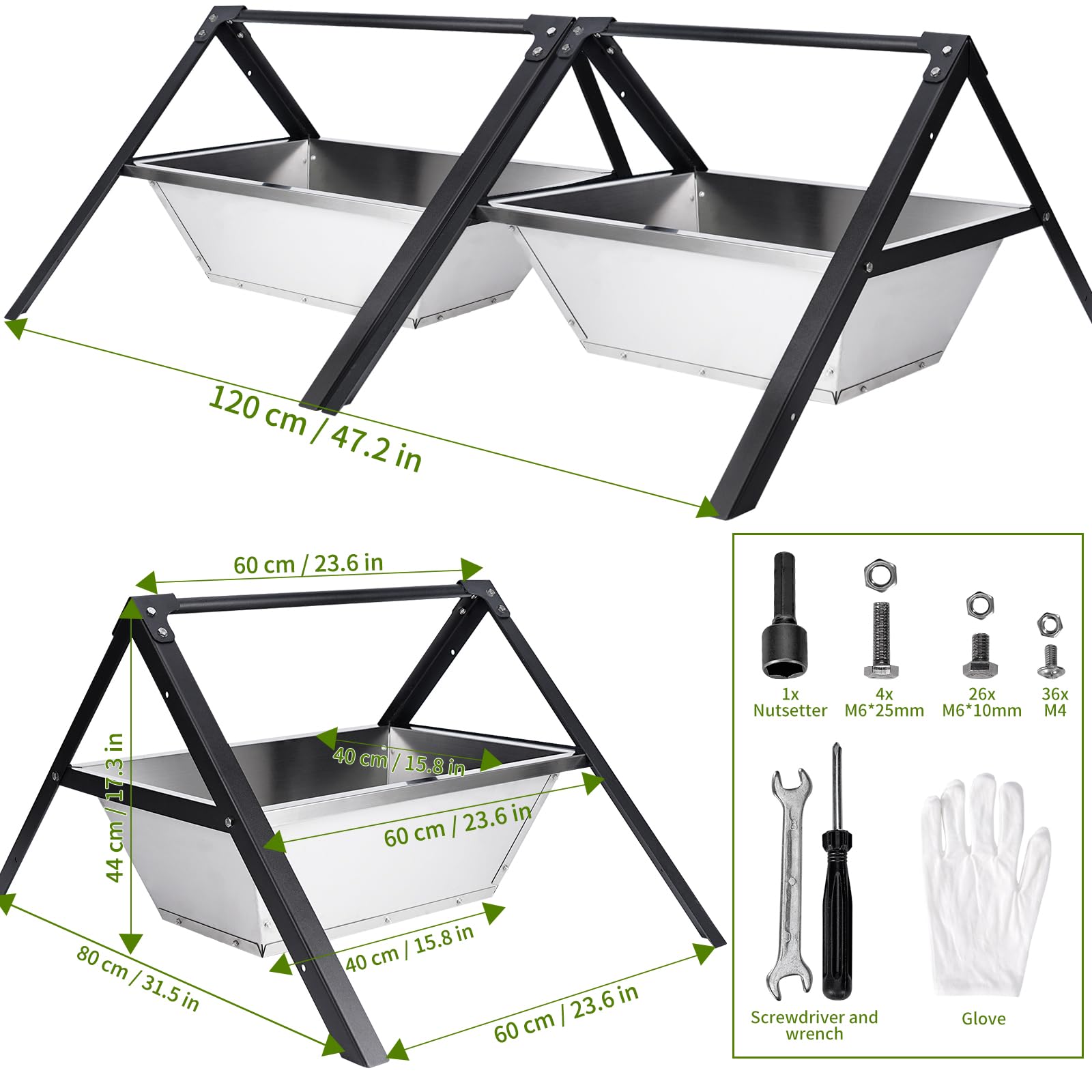 Comedero para Ovejas, 23" Comederos Portátiles para Animales - Comedero Grande de Acero Inoxidable para Cabras, Ovejas, Cerdos, Perros, Paquete de 2