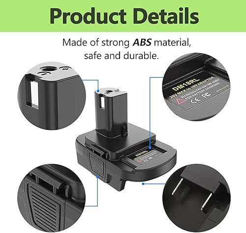 Miniatura 4 de Adaptador de batería DM18RL para batería De-Walt a Ryobi y para Mil-K a ryobi, convierte De-Walt 20V/Mil-K 18V a Ryobi 18V One+ batería de iones de