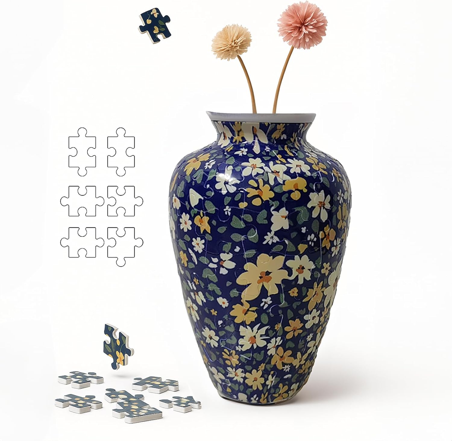 3D Puzzle Vase Unique Flower Vase for Adults Made by 162 Crved Plastic Puzzle, Relax Puzzles for Adults, DIY Jigsaw Creative Gift for Parents & Housewarming
