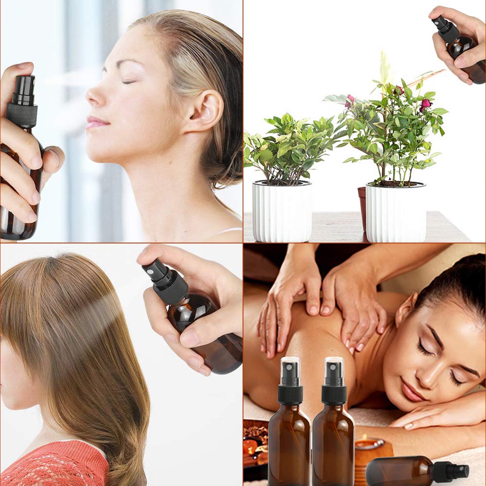 ESARORA Glass Spray Bottles, 12 Pack 2oz Amber Glass Spray Bottle Set Fit for Essential Oils - Cleaning Products - Aromatherapy