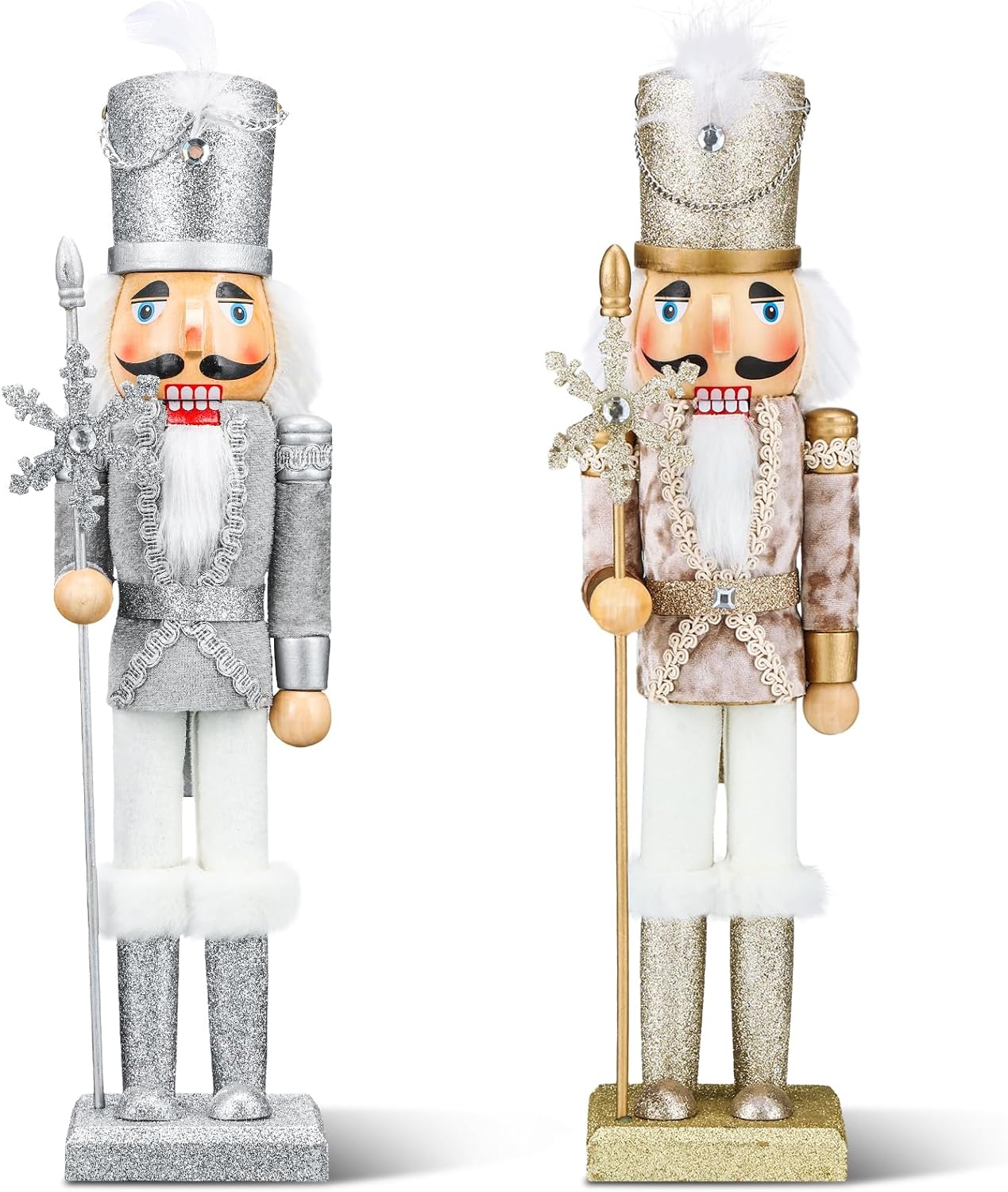 Soaoo 2 Pcs Christmas Nutcracker Ornament 15'' Wooden Nutcracker Soldier Figures Traditional Nutcrackers Christmas Decor for Holiday Party Tabletop Decoration