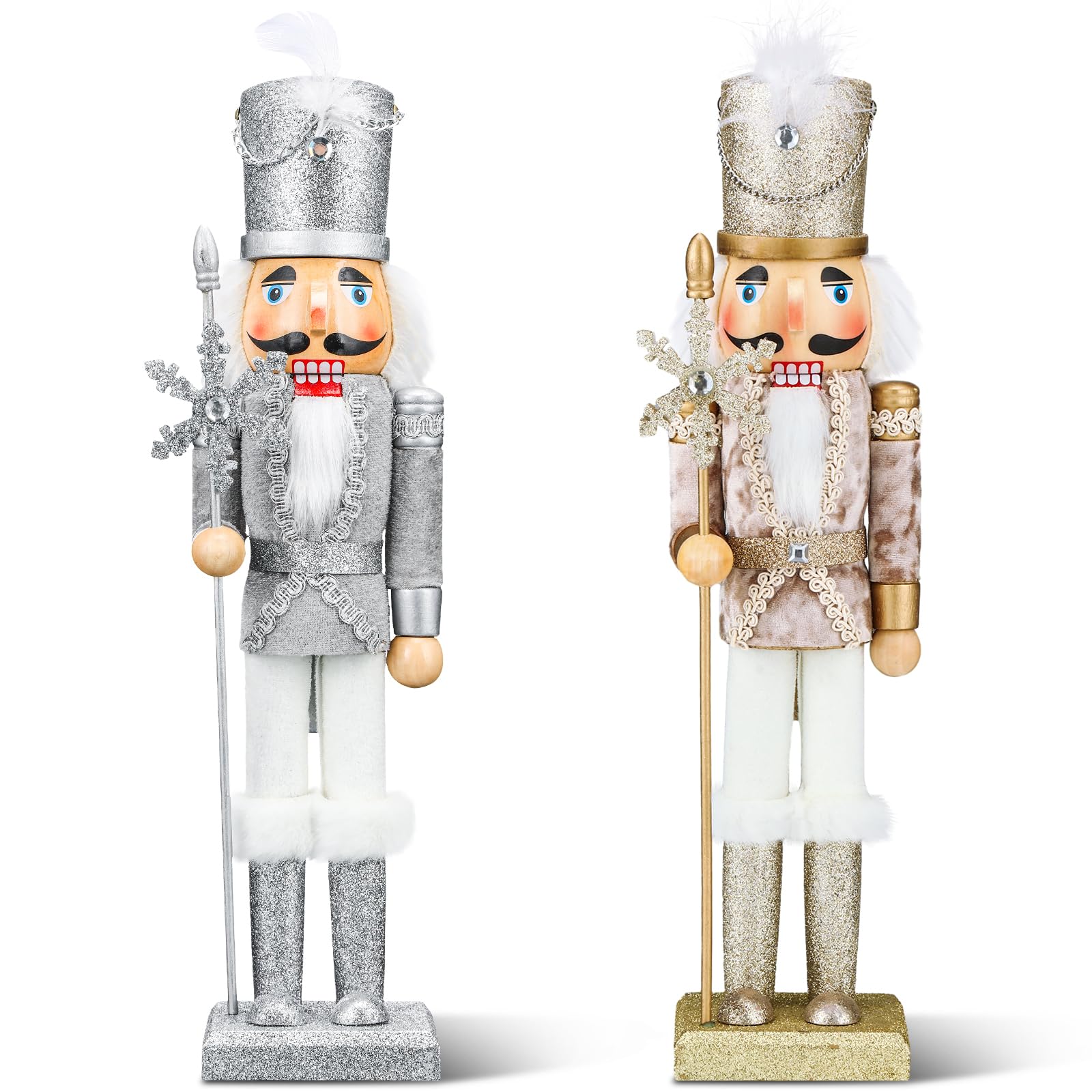 Soaoo 2 Pcs Christmas Nutcracker Ornament 15'' Wooden Nutcracker Soldier Figures Traditional Nutcrackers Christmas Decor for Holiday Party Tabletop Decoration