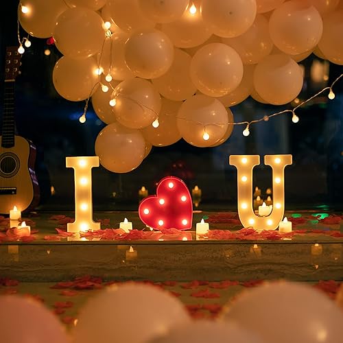 Miniatura 19 de 6132 letras iluminadas de marquesina con texto en inglés "Marry Me", letrero de luz LED con número de letra con luz redonda, globos de pétalos