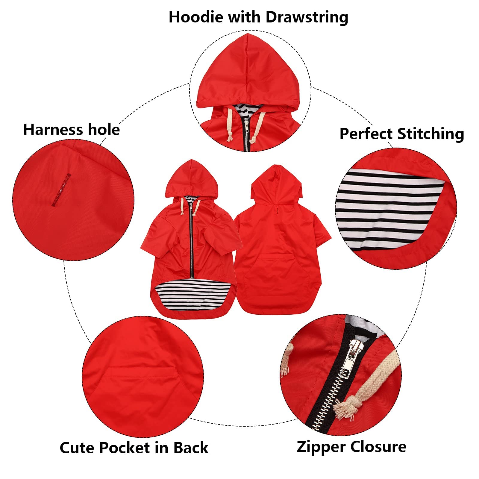 Impermeabile per Cani con Cappuccio, Impermeabile/Pioggia, Coulisse Regolabile, Design Tascabile, Elegante Impermeabile per Cani di Alta qualità (Red Large(Bust: 77CM))