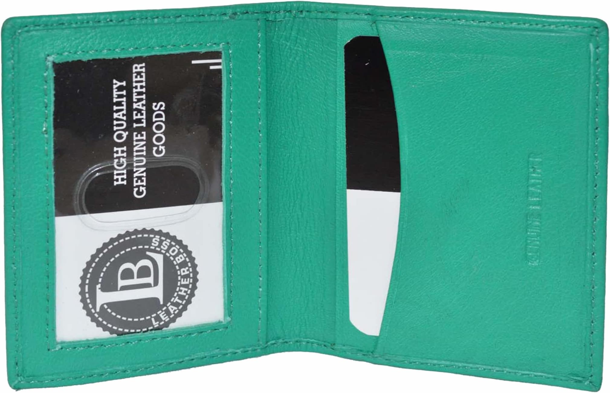LB LEATHERBOSSSlim Thin Leather Credit Card Id Mini Wallet Holder Bifold Driver's License Safe, Green, 4 x 0.4, Minimalist