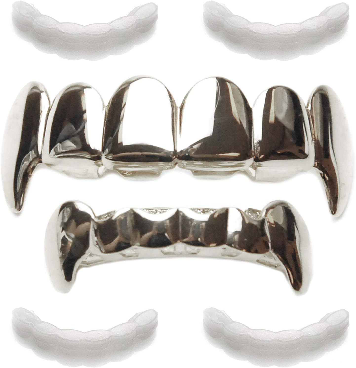 metaltree98 Vampire Grillz Set Fangs Silver Plated Top & Bottom Teeth Fang Dracula LS 020 S