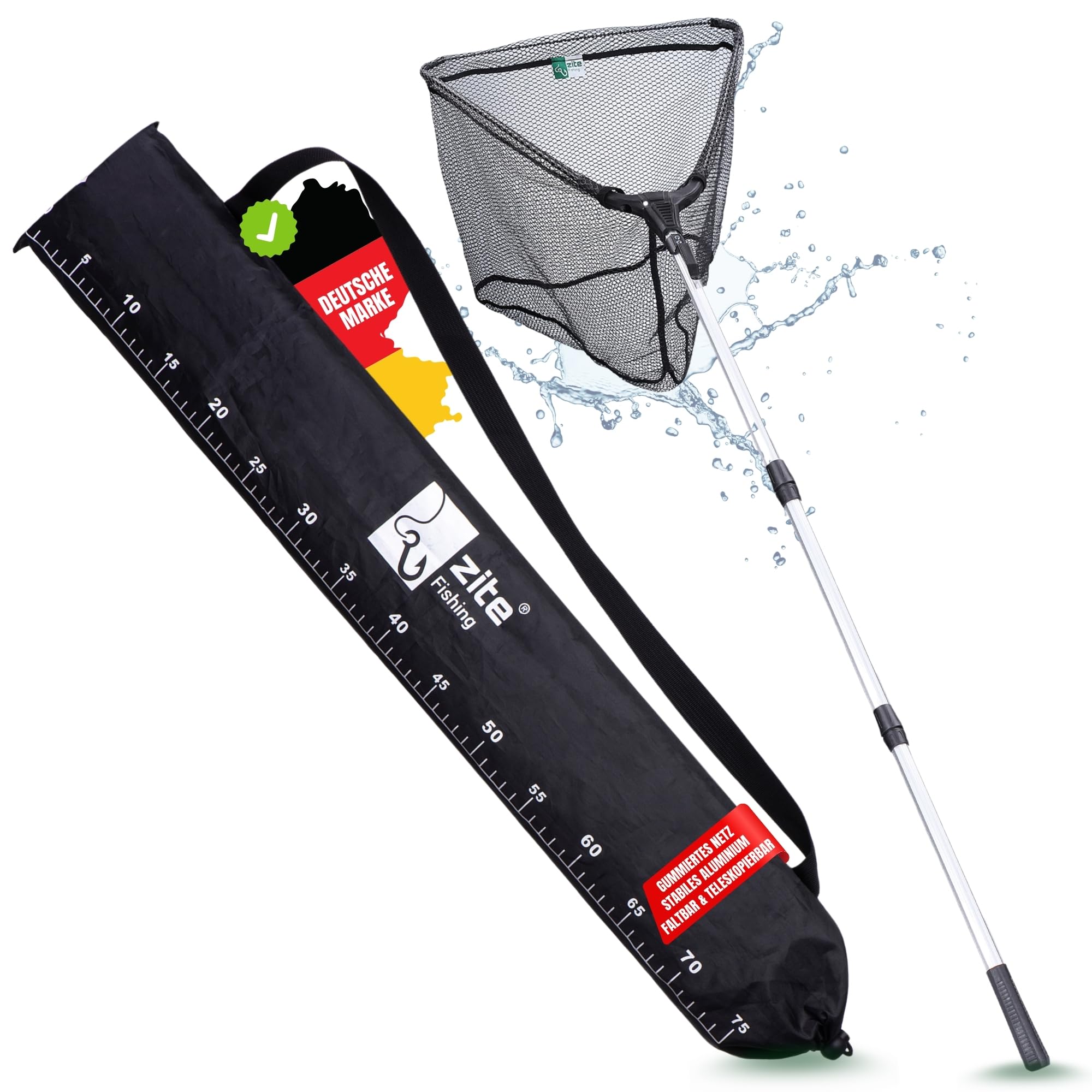 Zite Fishing Teleskop Kescher Angeln 210cm I Kescher gummiert, Diverse Längen erhältlich I Unterfangkescher gummiert Angelkescher Käscher Angeln Teleskopkescher
