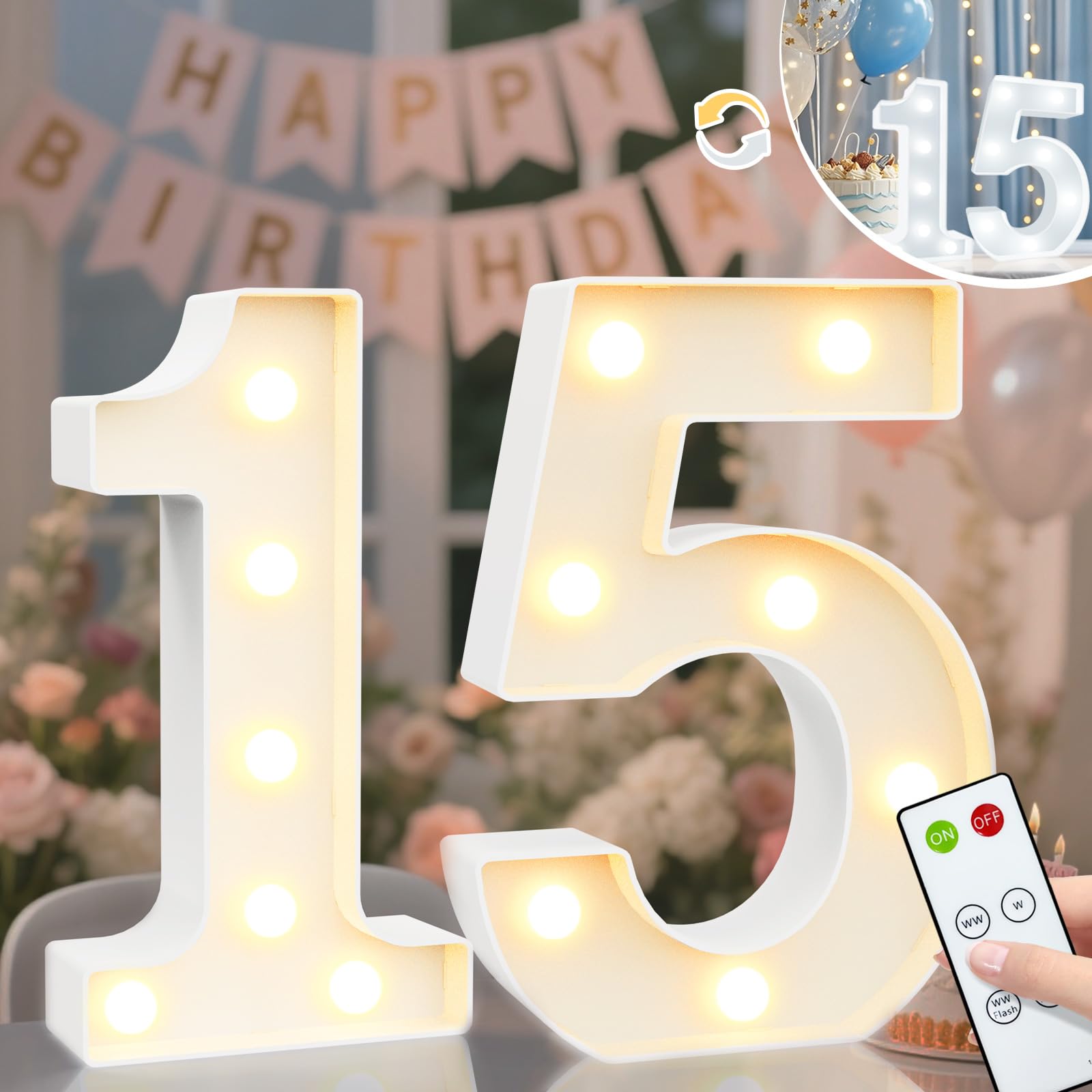 8.8" Decorative LED Light Up Numbers, Marquee Numbers Lights for 7th Birthday Decorations, Lighted Number Sign for Birthday Party Night Lights Wedding Anniversary Home Wall Decor, White Number 7 — view 48