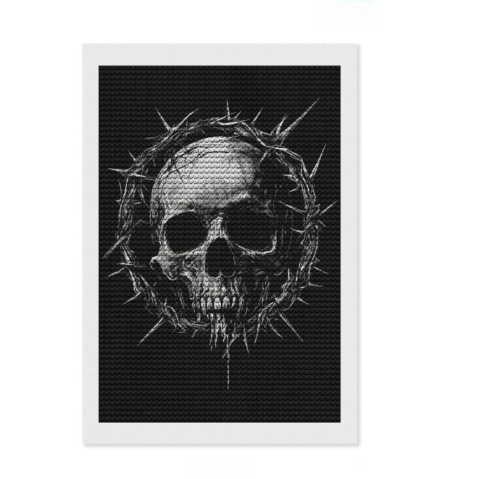 Junmoney Skull with Crown of Thorns Diamond Painting Set 8"x12", for Creative Relaxation, Boho Decor, Nice Detail and Sparkle, Thoughtful Handmade Gift