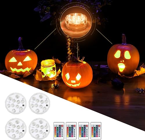 Miniatura 7 de Luces LED sumergibles, 4 unidades, impermeables, bajo el agua, control remoto, funcionan con pilas, inalámbricas, luces LED sumergibles multicolor