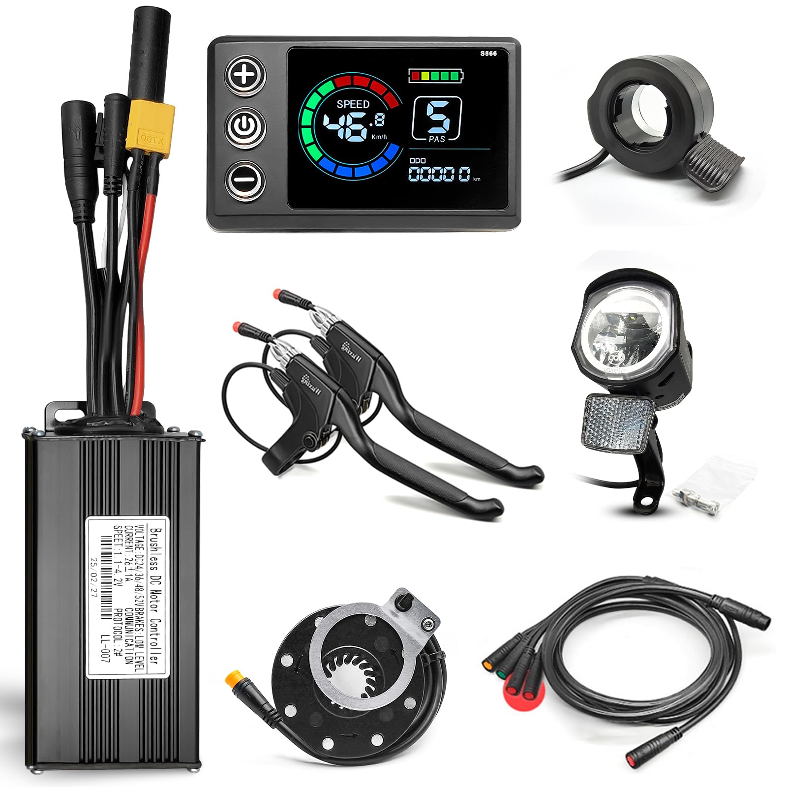 EBike Conversion Kit 350W/800W, 36V/48V/52V 17A 26A Brushless Sinewave Controller Color LCD CS866 with USB Display for Electric Bicycle Scooter Mountain Bike Parts